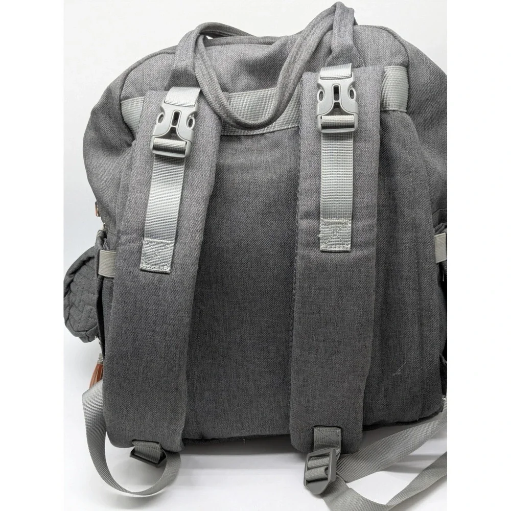 BabbleRoo Gray Diaper Bag Backpack Changing Pad Pacifier Case Multi Pocket Baby
